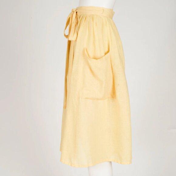 Cacharel 1970s Vintage Pale Yellow Linen Wrap Skirt Sz XS S - Picture 4 of 6